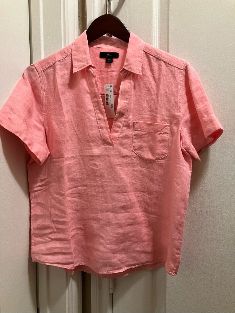 J Crew New Coral Pink Linen Polo Shirt